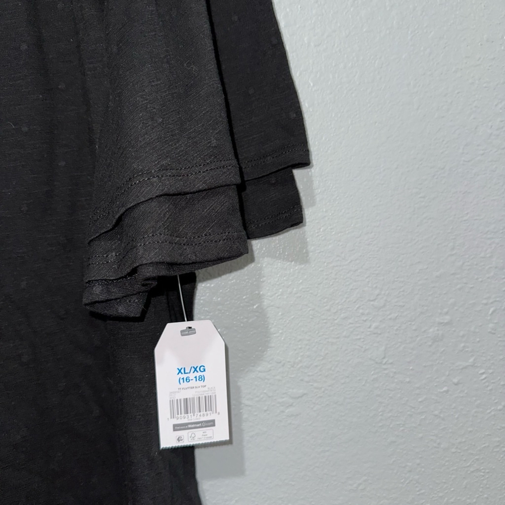 New NWT Women's Time and Tru Black T-Shirt Blouse XL ruffled sleeves (16-18) - Picture 4 of 9